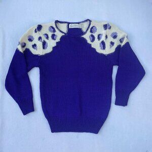 Vintage SOFT Purple White Eddie Dassin Fuzzy Knit Sweater Size M Granny Core